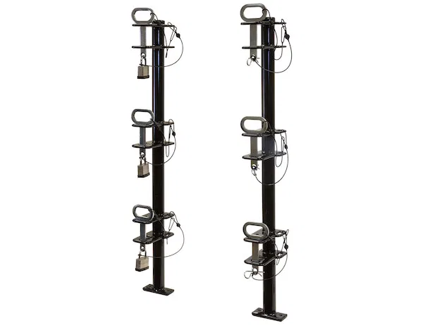 LT13 – BUYERS PROD Tool Organizer, Bolt-On Mount To Open Trailer Holds 3 Landscape Trimmers Black Steel With Padlocks